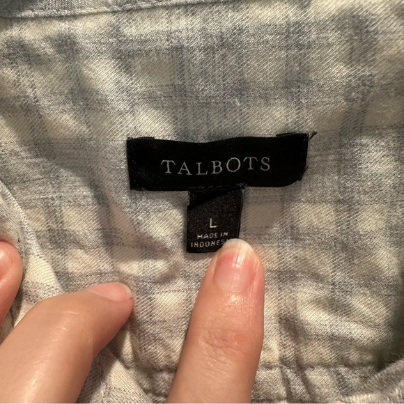 Talbots Light Gray Metallic Plaid Button Down Shirt Size Large - Picture 2 of 7